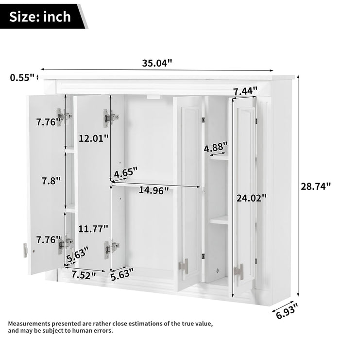 Wall Mounted Medicine Cabinet With Adjustable Shelf - White