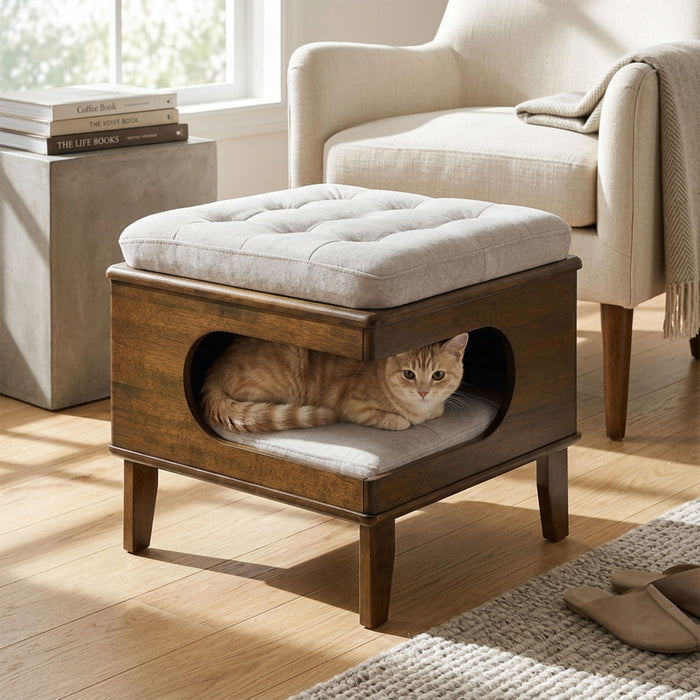 Letitia - Cat Bed Ottoman - Walnut