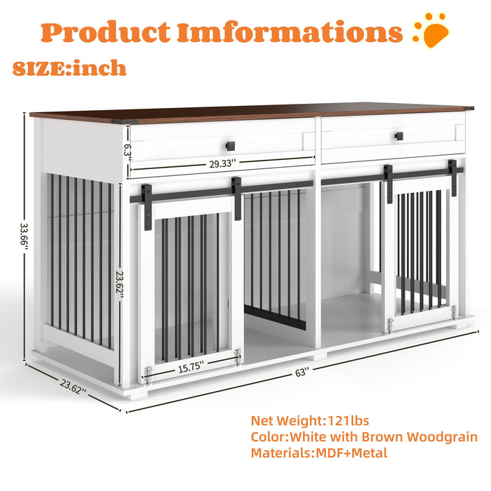 Large Dog Crate, Water Resistant Indoor Pets Furniture Double Dog Crates - Brown White