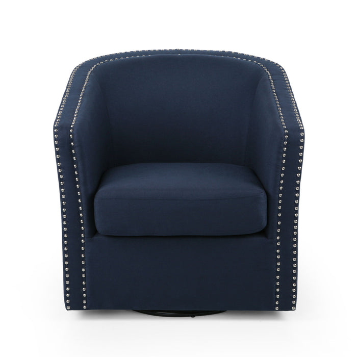 Modern Upholstered Swivel Club Chair With Nailhead Trim