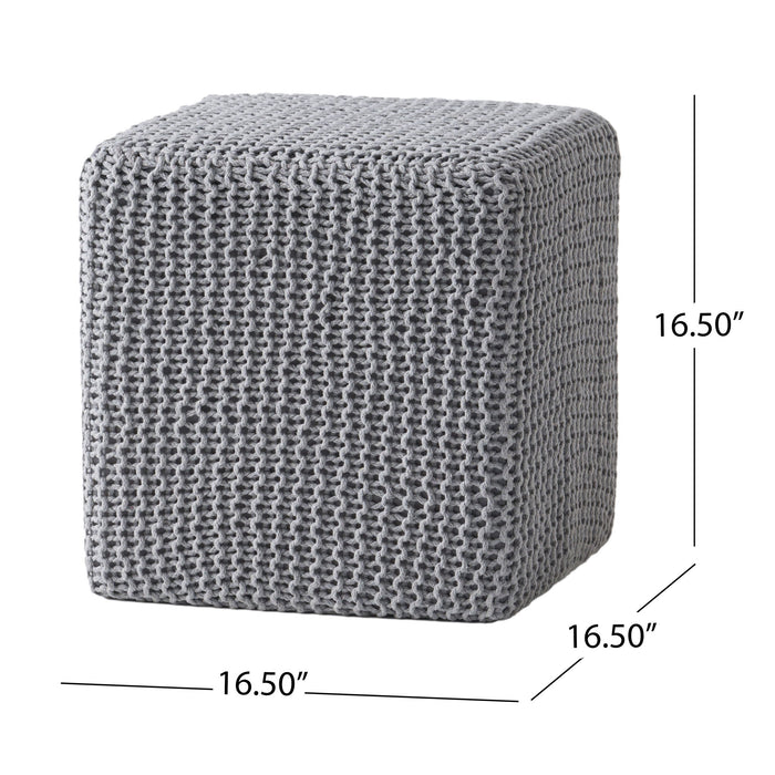 Chabani - Indoor Modern Knitted Fabric Cube Pouf Ottoman - Light Gray