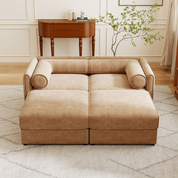 Contemporary Elegant White Chenille Sofa With Storage And Ottoman