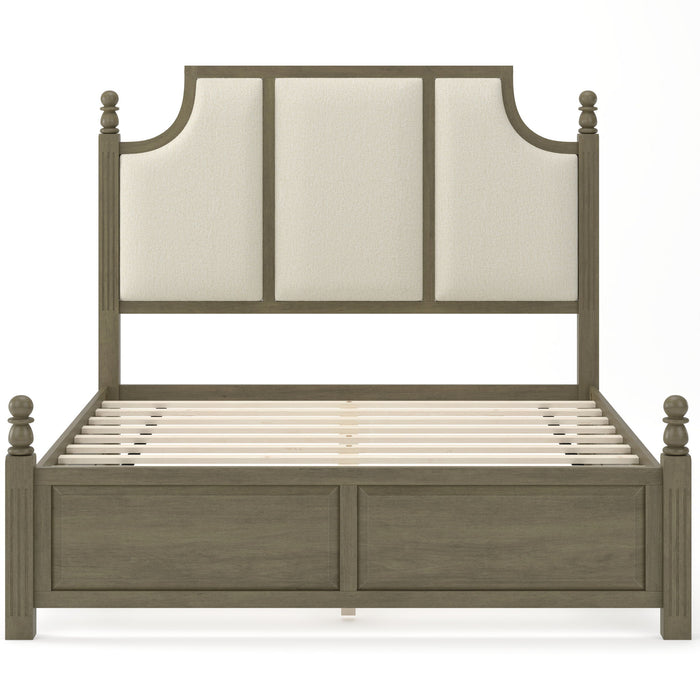 Farmhouse Platform Bed Frame & Tall Upholstered Headboard