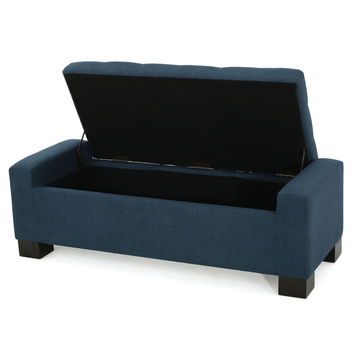 Empower - Button Tufted Waffle Upholstered Storage Ottoman With Wood Legs - Navy Blue
