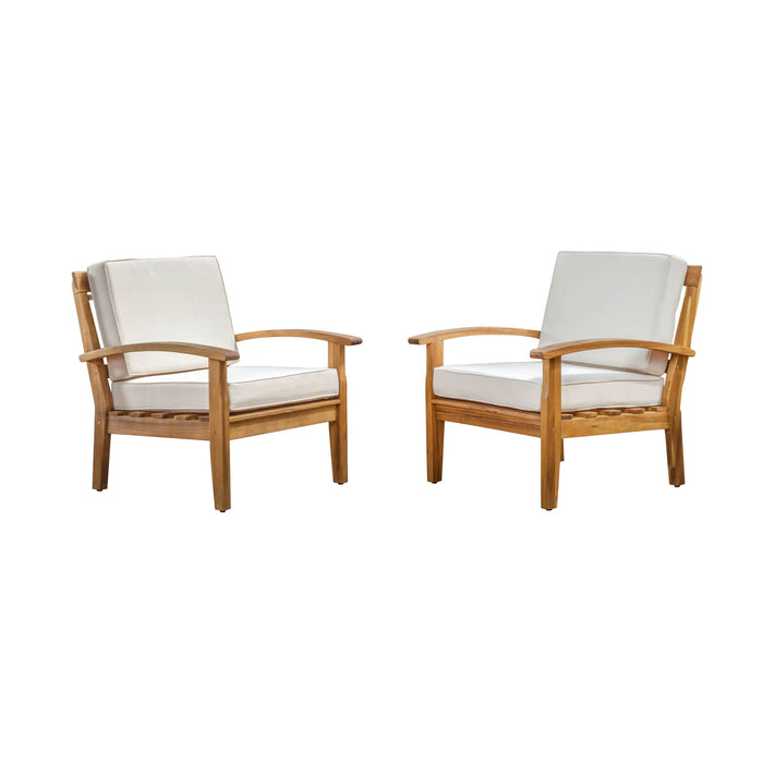 Outdoor Club Chair With Cushion And Acacia Wood Frame - Teak