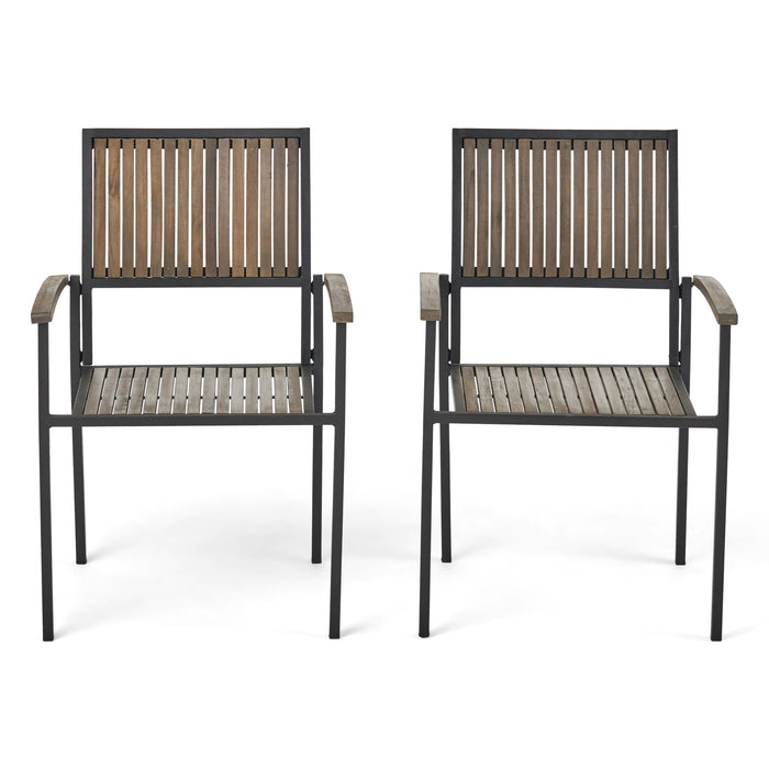 Vermilion - Outdoor Dining Chair With Vertical Slat And Wooden Arm