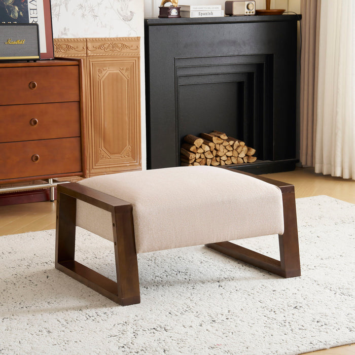 Sleek And Stylish Ottoman Polyester With Rubberwood Legs - Beige