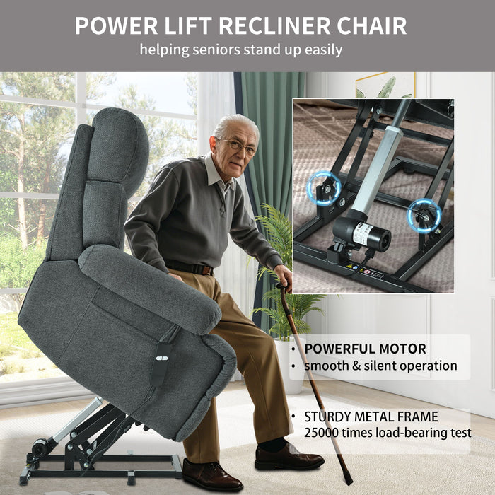 Oversized Power Lift Recliner Chai With Remote Control, Side Pocket, Spacious Seat