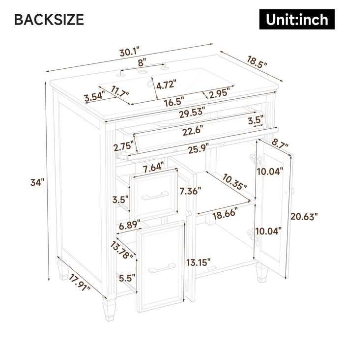 Freestanding Bathroom Vanity With Sink, Soft Close Door, Tip Out Drawer