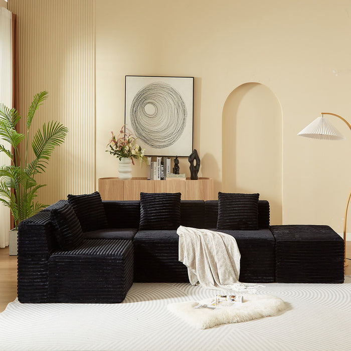 Modular Sectional Couches For Living Room With Deep Seat, L Shape Cloud Sofa Couch, High Density Memory Foam, Boneless Upholstered Couchesy - Black