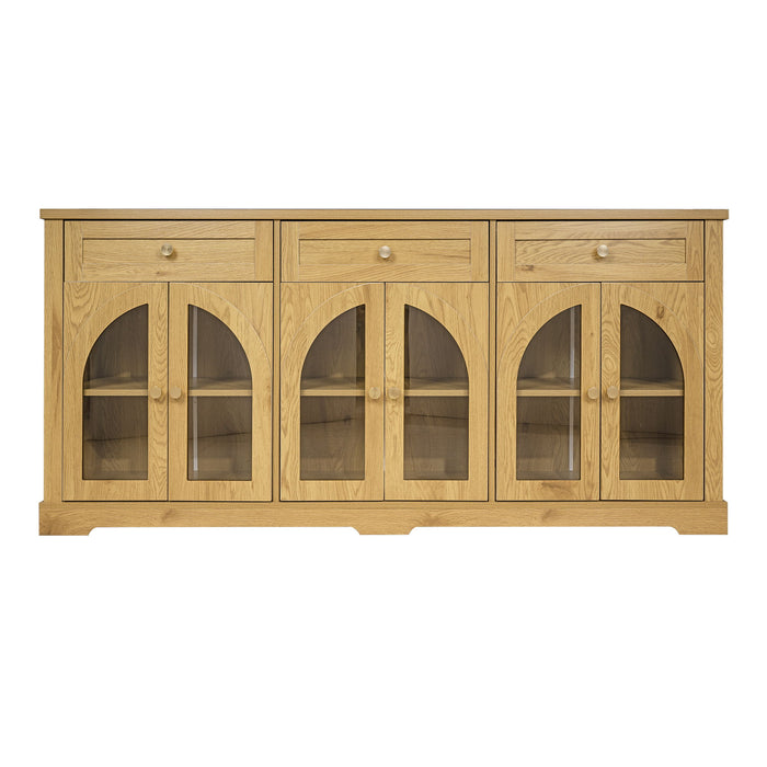 Sideboard Cabinet With 3 Drawers And 6 Arched Glass Doors