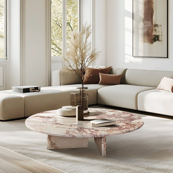 Coffee Table, Polished Surface, Genuine Stone, Designer Living Room Table - Pink