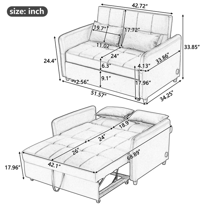 Convertible Sleeper Bed, Adjustable Oversized Armchair With 3 USB Ports