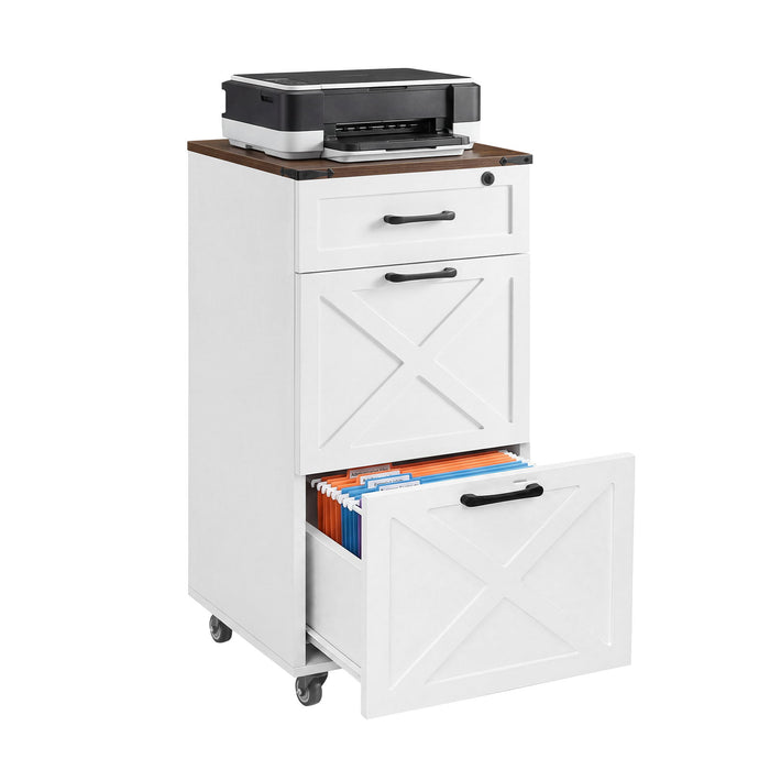 3 Drawer File Cabinet With Wheels, Vertical Rolling Storage For Letter / A4, Printer Stand & Mobile Organizer For Home Office - White