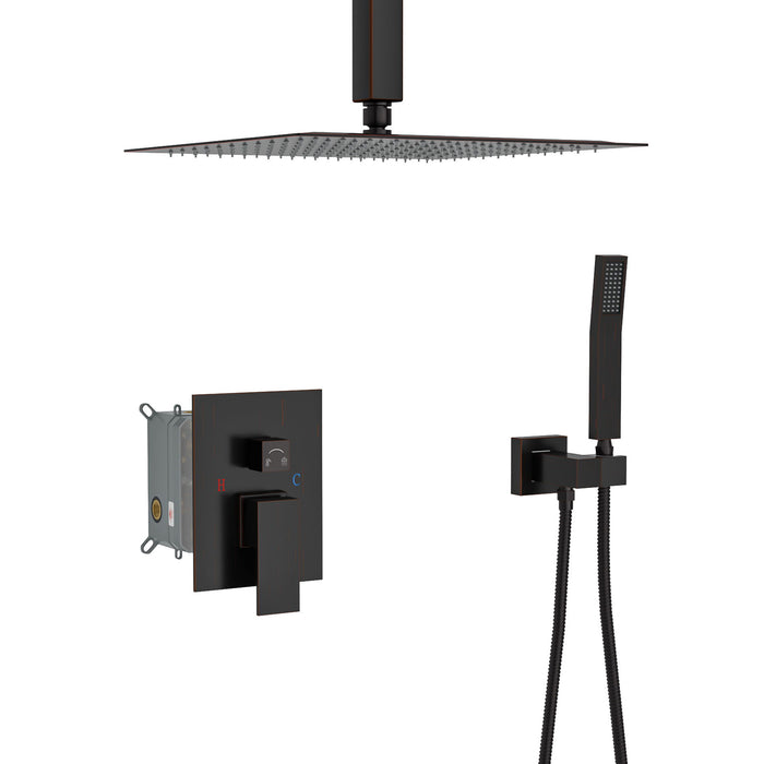 Dual Shower Head 16" Ceiling Mount Square Shower System With Rough In Valve