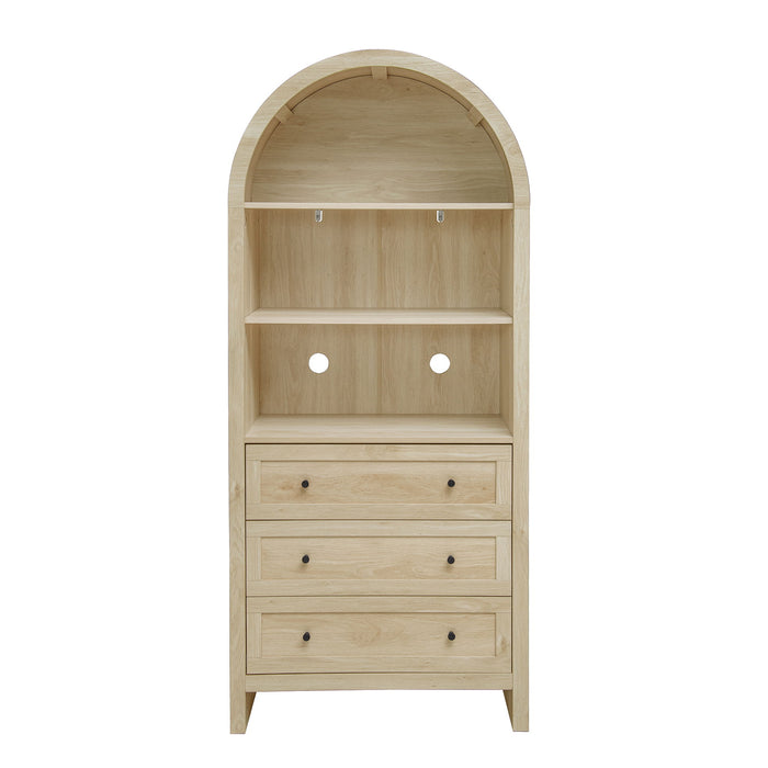 Arched Kitchen Pantry, Modern Farmhouse Wood Kitchen Storage Cabinets, Arched Storage Display Cabinet With Adjustable Shelves, Versatile Cupboard For Kitchen, Dining Room, Living Room - Natural