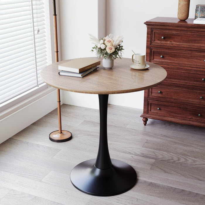 Mid Century Round Dining Table, Table Top & Pedestal Base - Walnut / Black