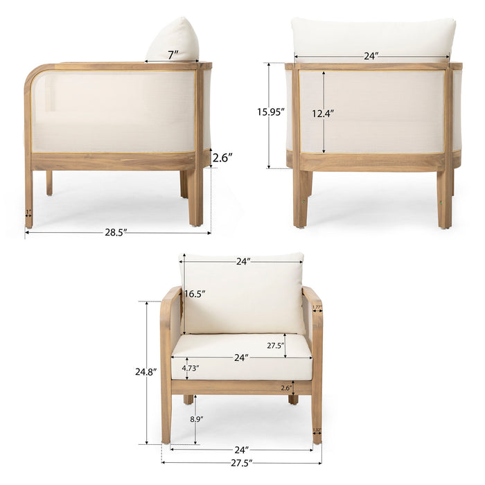 Outdoor Acacia Wood Patio Club Chair, Textilene Patio Furniture, Waterproof Thick Cushion Deep Seating For Porch, Garden, Backyard, Balcony, Weight Capacity 400Lbs, Light Teak - Beige