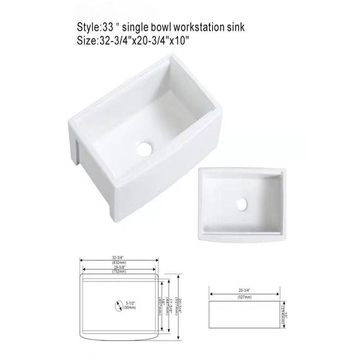 Classic Ceramic Farmhouse Sink Workstation Single Bowl With Durable Finish