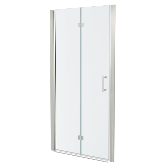 Frameless Bi Fold Shower Door With Tempered Glass - Brushed Silver