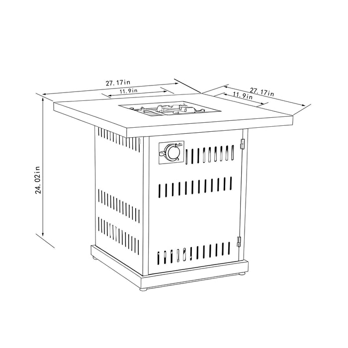 28" Propane Gas Fire Pit Table, 50000 Btu Square Steel Fire Pit For Outside Patio Deck Garden Courtyard - Brown