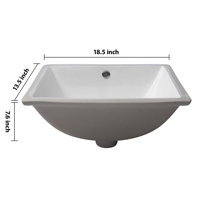 European Style Ceramic Rectangular Undermount Bathroom Sink With Overflow