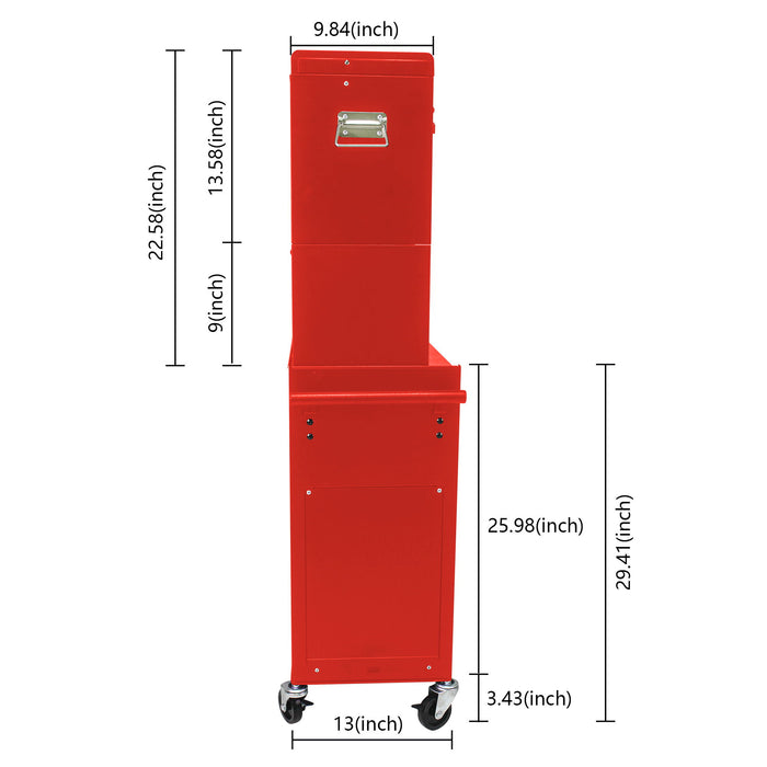 6 Drawer Lockable Tool Cabinet On Wheels, Steel Rolling Tool Chest With Detachable Toolbox