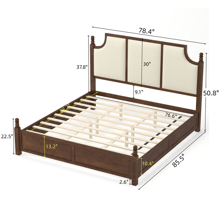 Farmhouse Platform Bed Frame & Tall Upholstered Headboard