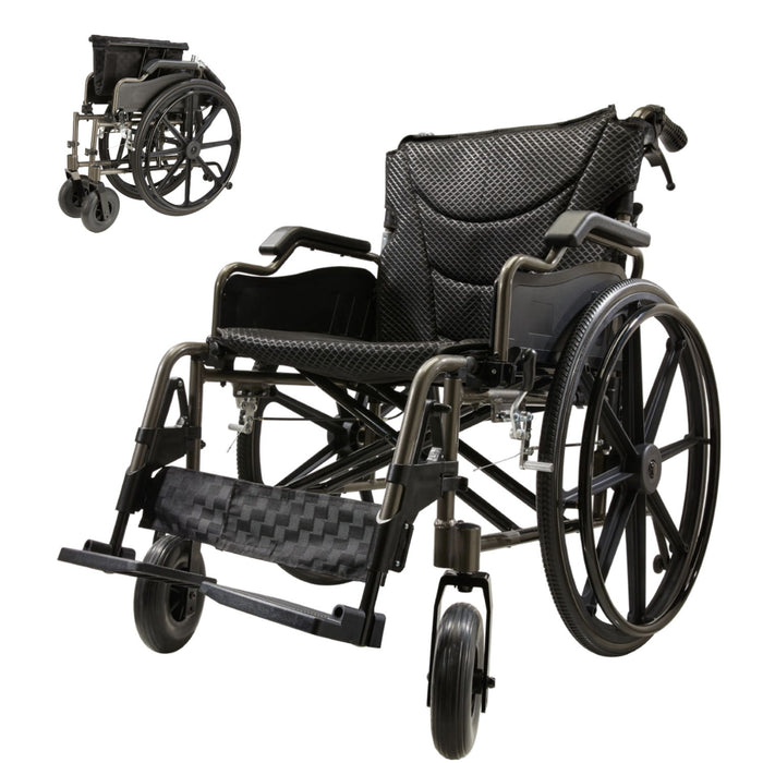 Lightweight Foldable Nursing Wheelchair For Adults Double X Force Support, 300Lbs Capacity, Breathable Cushion & Anti Backflip Design With Tires, Adjustable Seat Belt, Quick Release Wheels - Gray