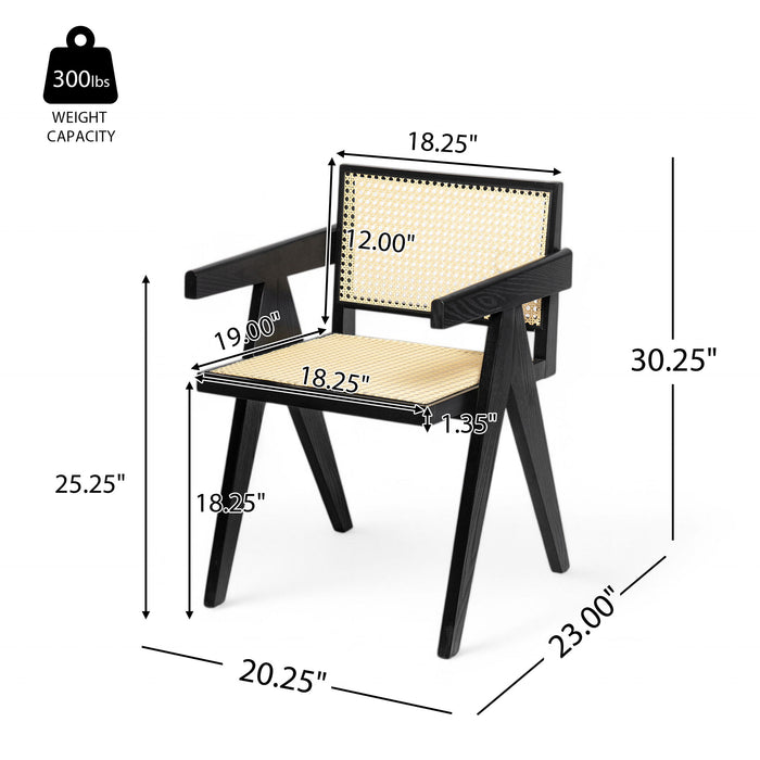 Chandigarh Arm Dining Chair With Natural Cane Design (Set of 2)