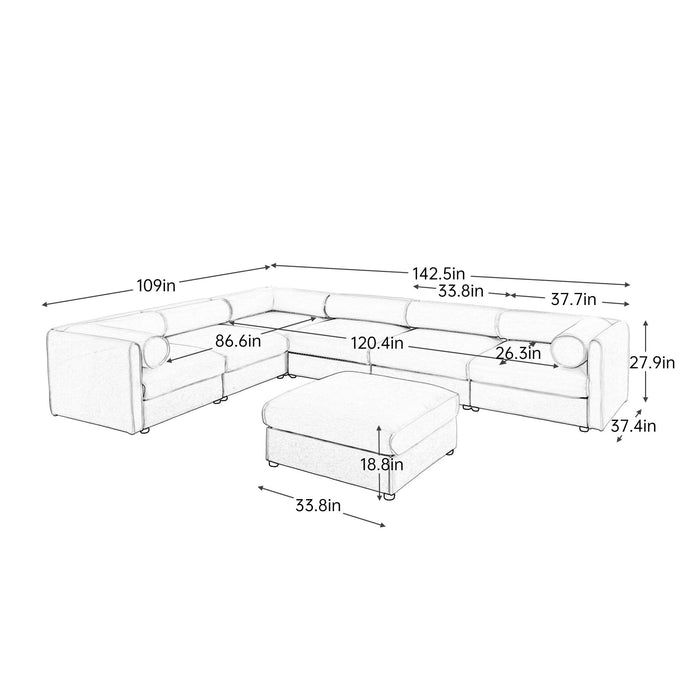Contemporary Elegant White Chenille Sofa With Storage And Ottoman