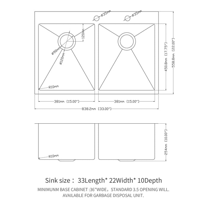 Modern Farmhouse Double Bowl Drop In Sink With 50 / 50 Split Design Stainless Steel - Brushed Nickel
