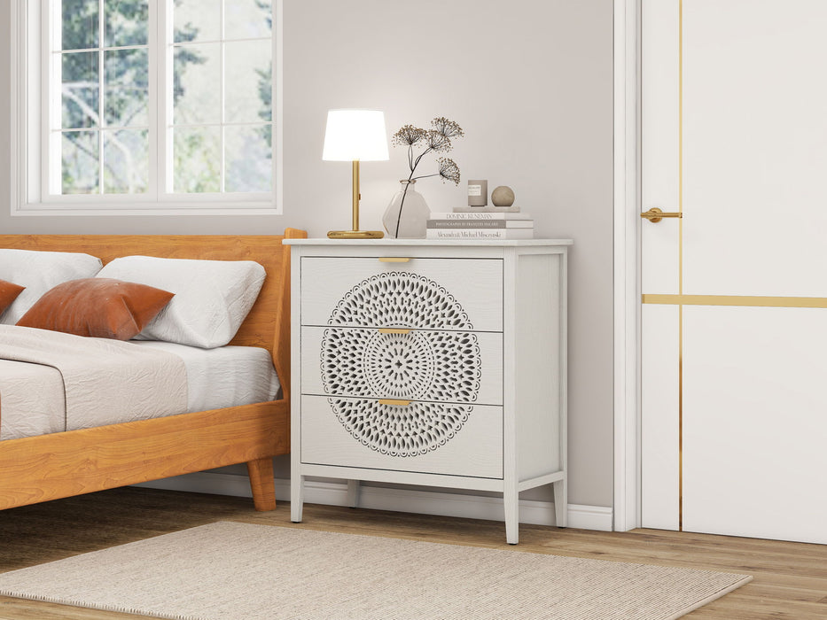 3 Drawer Cabinet With Hollow Carved 3 Drawer Dresser Storage Chest With Metal Handles For Entryway Living Room Bedroom - Beige