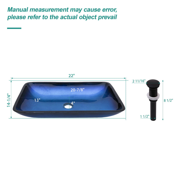 Gradient Tempered Glass Vessel Sink With Pop-Up Drain