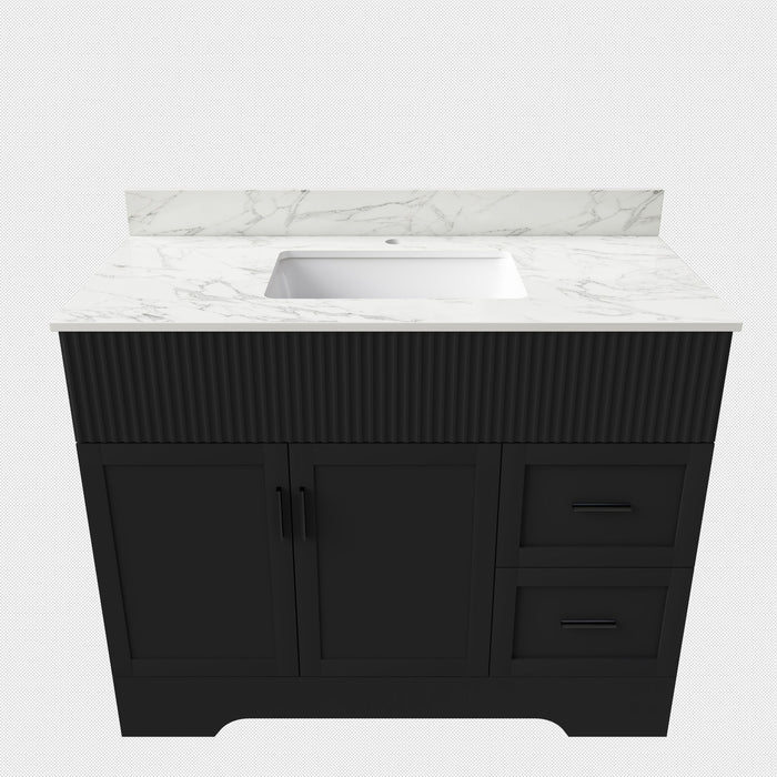 Bathroom Vanity, Fluted Cabinet, Soft Close Doors & Drawers, Single Faucet Hole, Sink Included - Black
