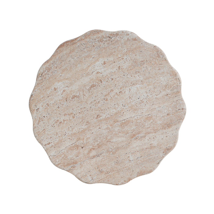 Elegant Indoor / Outdoor Lightweight Concrete Side Table With Travertine - Beige