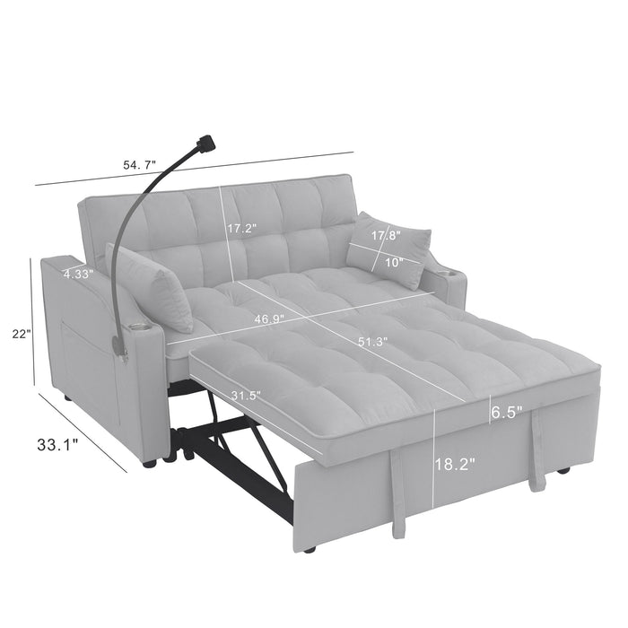 Modern Velvet Loveseat With Pullout Bed, Adjustable Reclining Backrest