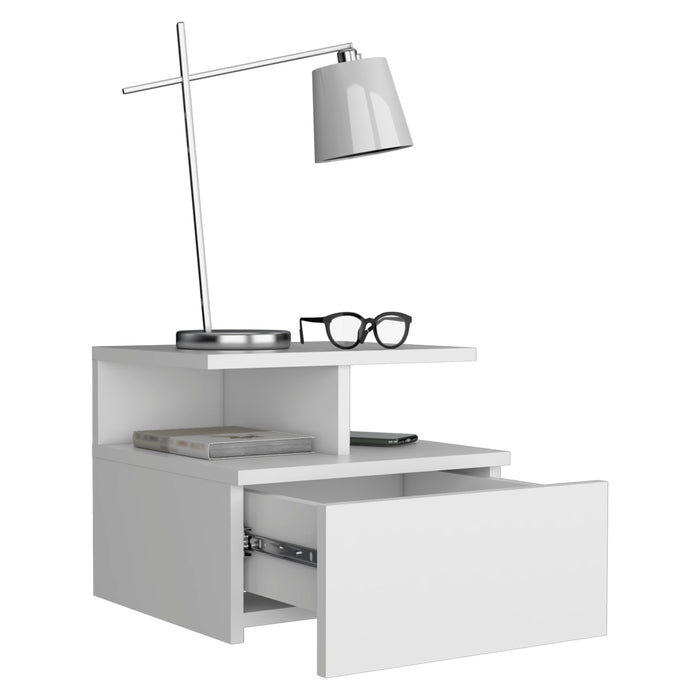 Flopini - Floating Nightstand With 1 Drawer, Compact Size - White