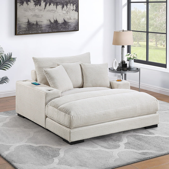 Upholstered Chaise Lounge With Cup Holders USB Port And Pillows
