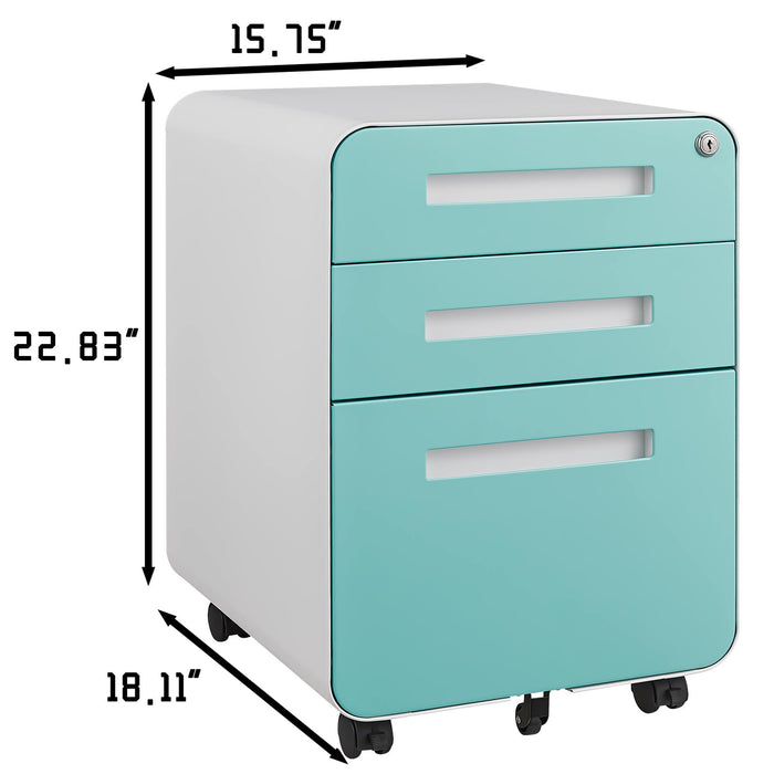 3 Drawer Mobile File Cabinet Under Desk Office, Simple Style Versatile Storage Cabinet For Legal / Letter / A4 Files, 5 Wheel Design Anti-Tilting Cold Rolled Steel Waterproof Moisture-Proof