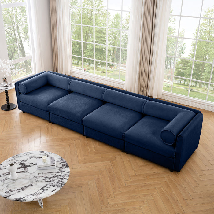 Stylish Chenille Sofa With Storage Seat And Cylindrical Backrest