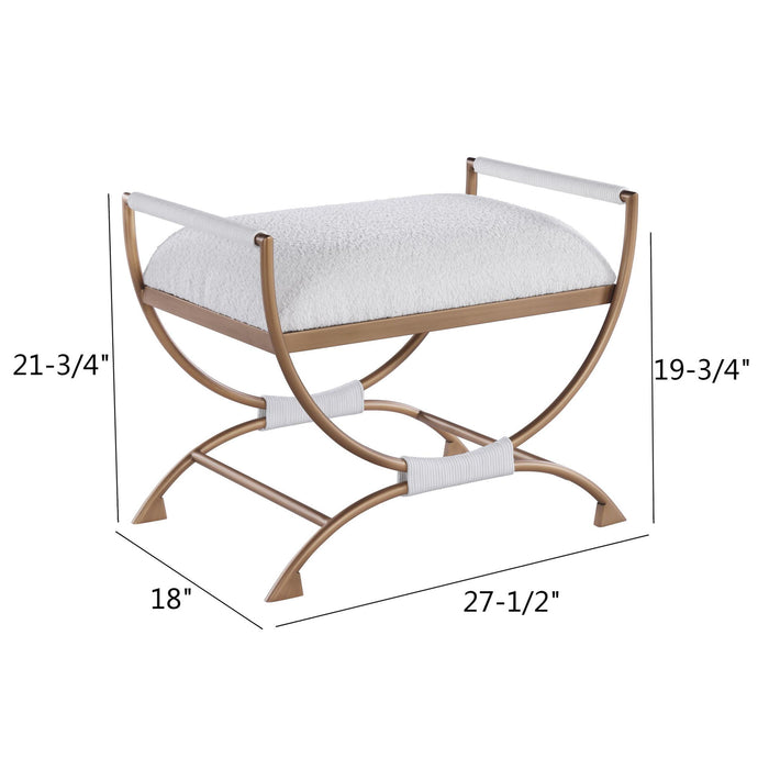 Nora - Bench With Bronze Metal Frame And Boucle Fabric Seat - White