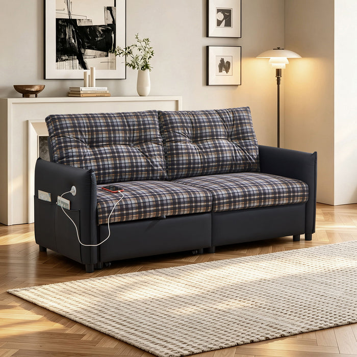Sleeper Sofa, Expandable Sectional With Ottoman For Living Room - Black
