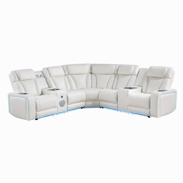 Electra - Power Recliner Sectional Sofa With Power Headrests, Console Loveseats, Wedge, LED Light Strip, Speakers