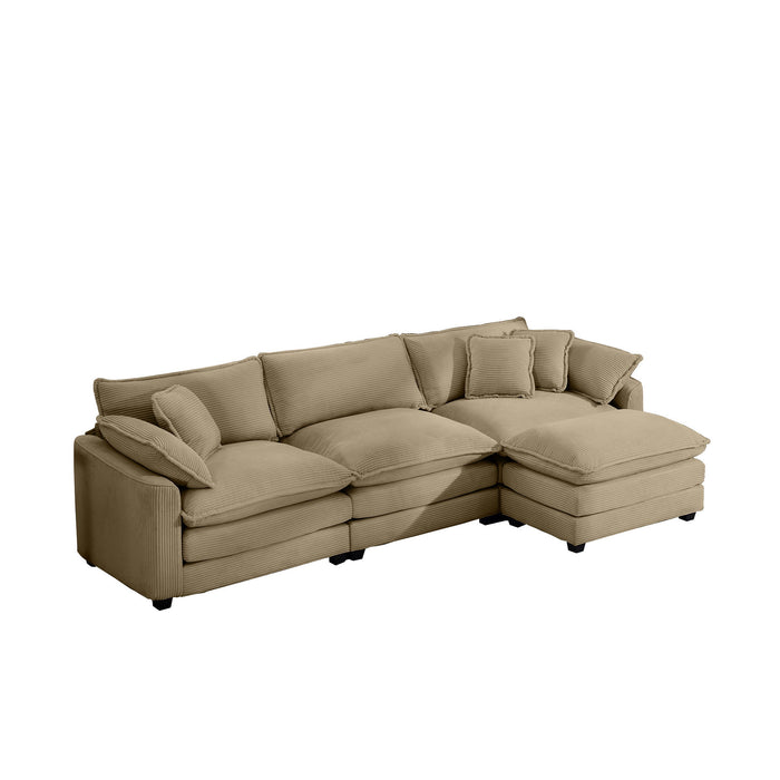 Modern Oversized Modular Cushion Sofa With Ottoman, Low Back, Deep Seating Sofa Set