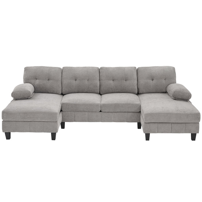 U-Shaped Sectional Sofa 103.5" Black Chenille Fabric Couch With Dual Chaise Lounges, Storage Pockets, Armrest Pillows