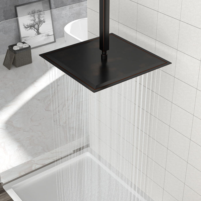 16" Square Rainfall Shower Head Fixed Wall Mount With Full Body Coverage & Self Cleaning Silicone Nozzles