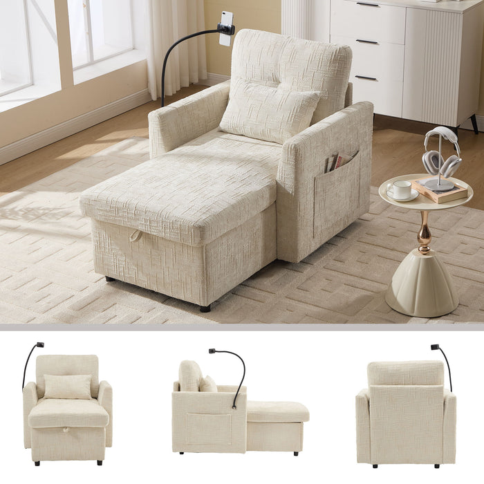 Multifunctional Chenille Recliner Sofa With Storage And Phone Bracket