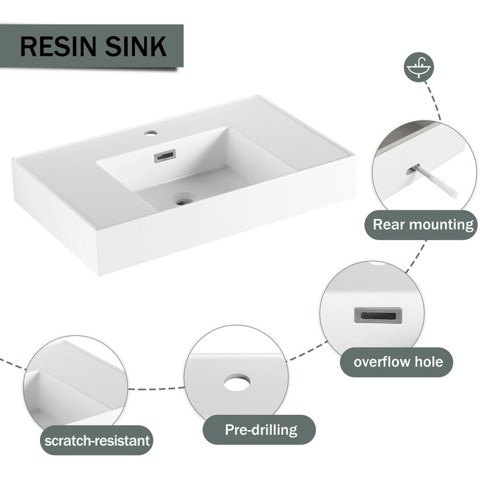 Modern Imitative Wall Mounted Bathroom Vanity With Resin Sink And Side Cabinet
