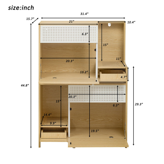 Furniture Style Multi Use Natural Cat Litter Box House With Flip Down Door - Natural
